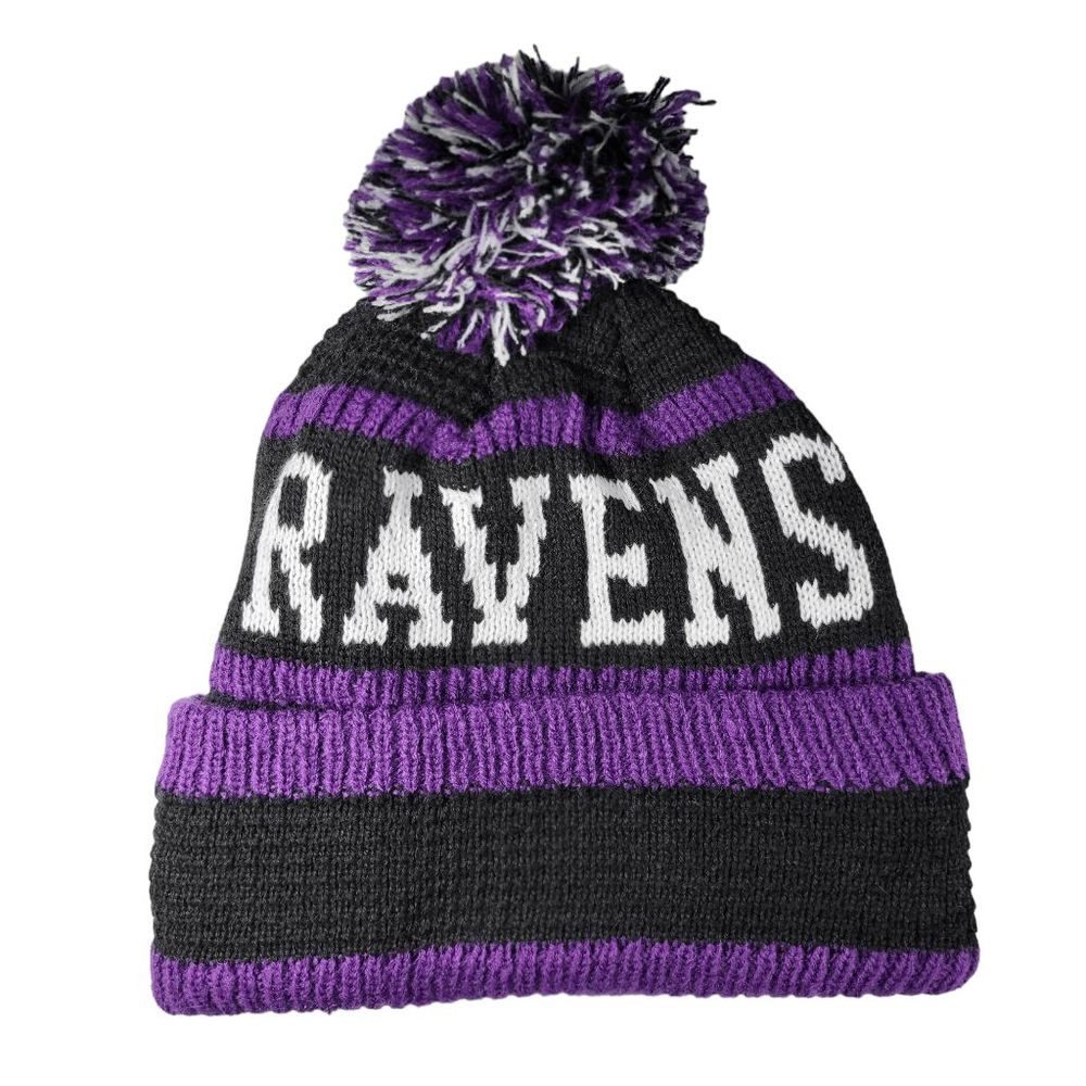 NWT Baltimore Ravens NFL Sports Knit Pom Beanie Fleece Lining OSFA Unisex - Picture 4 of 8